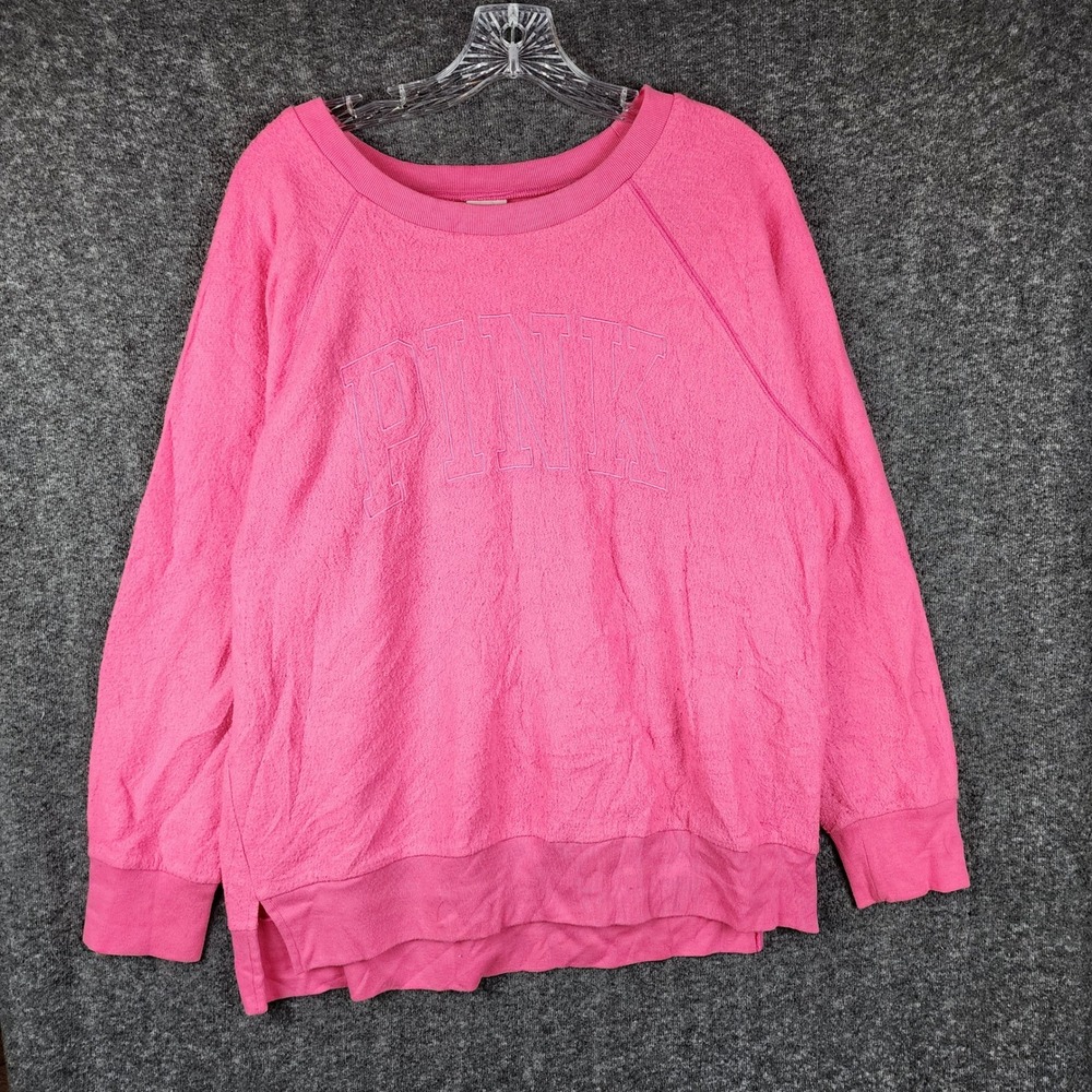 PINK Victoria's Secret Sweatshirt Women Medium Pink Textured Logo Pullover